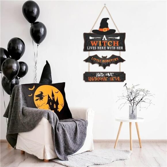 3Pcs Halloween Party Door Hanger Witch Themed Wall Hanging Sign - Picture 5 of 7